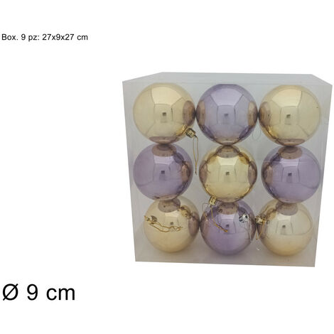 PALLA DIAMETRO 9 CM LUCIDA LILLA/ORO CONFEZIONE 9 PEZZI