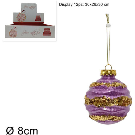 PALLA DIAMETRP 8 CM COLORE LILLA CON PAILLETTES ORO