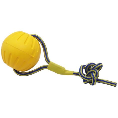 palla gialla per cani da 7 cm con corda, palla in schiuma per l'addestramento dei cani, palla galleggiante per cani, giocattolo da tiro alla fune per cani di piccola e grande taglia.