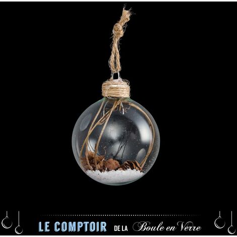 Palla interna ramo e pigna 6cm vetro - Feeric lights & christmas