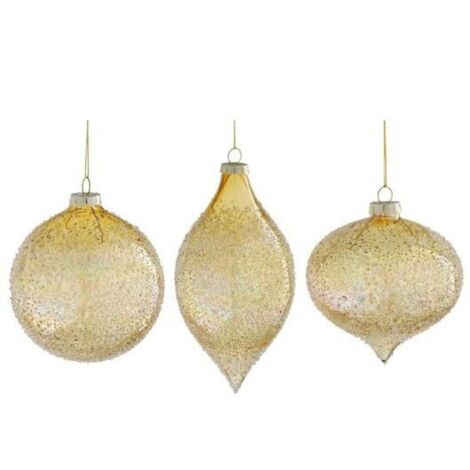 Palla natalizia a goccia in vetro oro assortita 10 cm