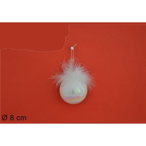 PALLA VETRO 8CM BIANCA PERLATAC/PIUME