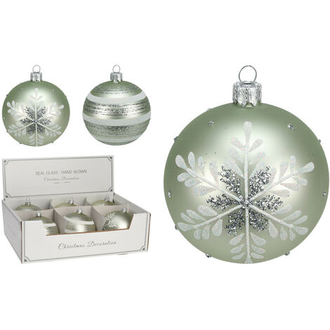 PALLA VETRO DIAMETRO 10 CM ASSORTITO 4 DECORI COLORE MENTA (1 PEZZO, INVIO CASUALE)