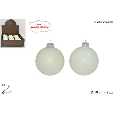 PALLA VETRO DIAMETRO 10 CM  BIANCO LUCIDO/OPACO ASSORTITO 2 VARIANTI (1 PEZZO, INVIO CASUALE)
