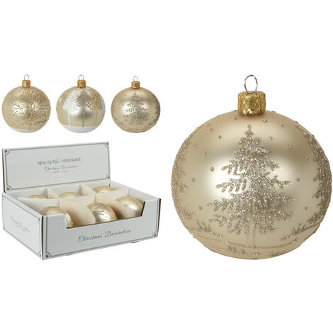 PALLA VETRO DIAMETRO 10 CM ORO ASSORTITO 4 DECORI (1 PEZZO, INVIO CASUALE)