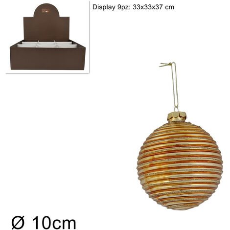 PALLA VETRO DIAMETRO 10 CM RIGATA CON GLITTER ORO
