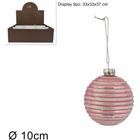PALLA VETRO DIAMETRO 10 CM RIGATA CON GLITTER ROSA