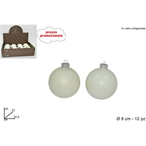 PALLA VETRO DIAMETRO 8 CM BIANCO LUCIDO/OPACO ASSORTITO 2 VARIANTI (1 PEZZO, INVIO CASUALE)