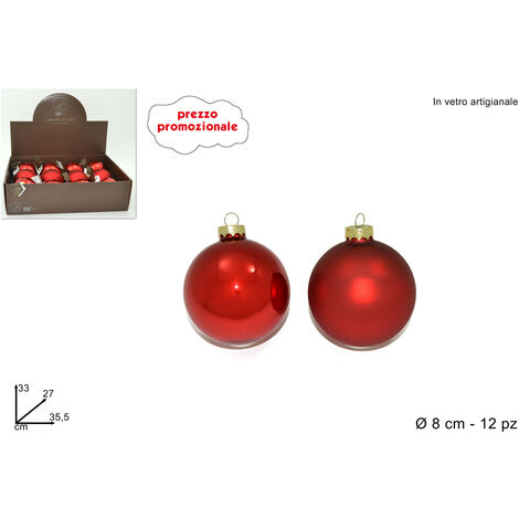 PALLA VETRO DIAMETRO 8 CM COLORE ROSSO LUCIDO/OPACO ASSORTITO 2 VARIANTI (1 PEZZO, INVIO CASUALE)