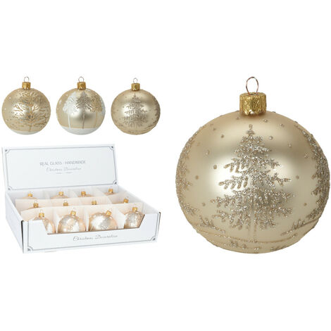 PALLA VETRO DIAMETRO 8 CM ORO ASSORTITO 4 DECORI (1 PEZZO, INVIO CASUALE)