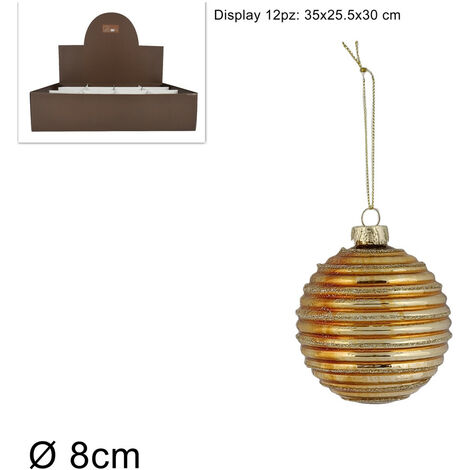 PALLA VETRO DIAMETRO 8 CM RIGATA CON GLITTER ORO