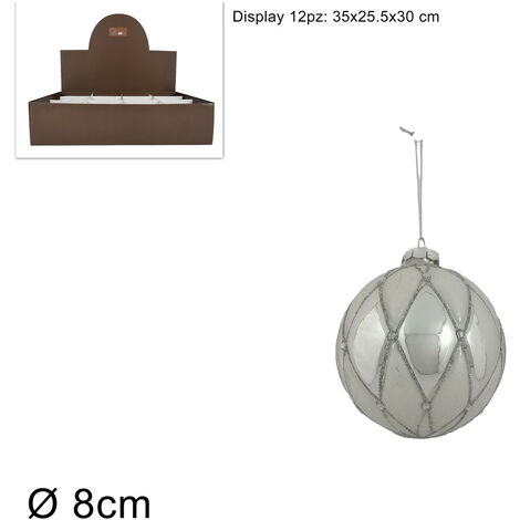 PALLA VETRO DIAMETRO 8 CM ROMBI CON DIAMANTI ARGENTO