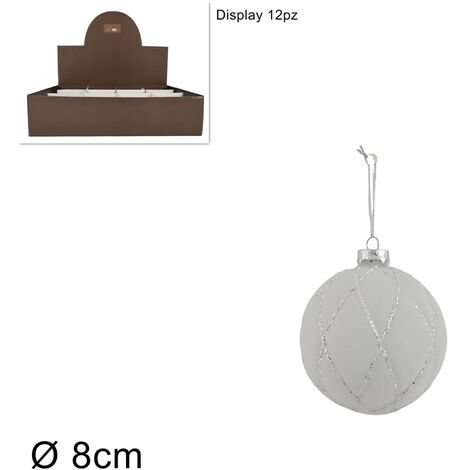 PALLA VETRO DIAMETRO 8 CM VELLUTO BIANCO