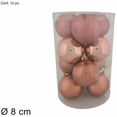 PALLE 8CM 12PZ GLITTER/LUCIDA/PEA ROSA