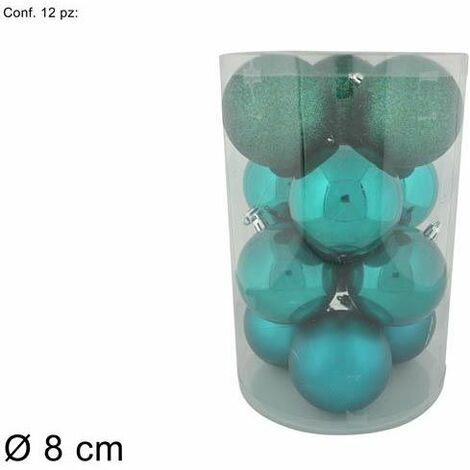 PALLE 8CM 12PZ GLITTER/LUCIDA/PEA VERDE PETROLIO