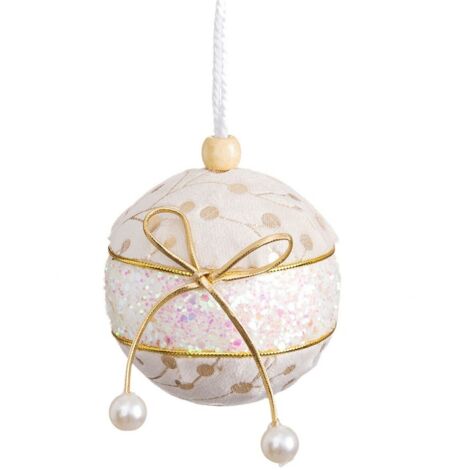 Palle di Natale Bianco Dorato Polyfoam Tessuto Fiocco 6 x 6 x 6 cm (6 Unità)