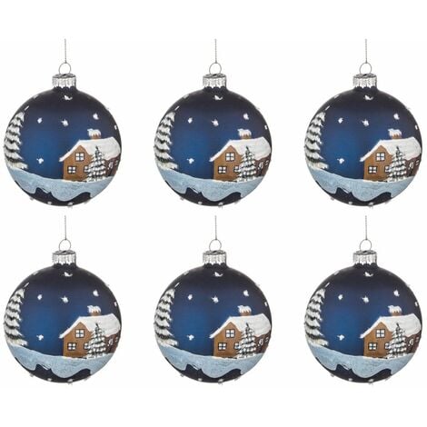 Palle di Natale in Vetro Blu Decorazione Casa con Neve Palline Addobbi Albero