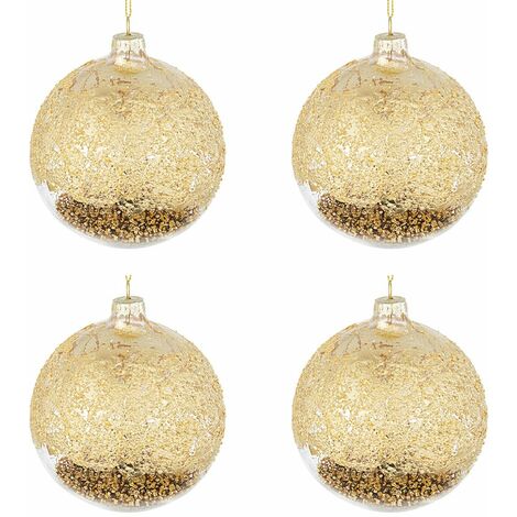 Palle di Natale in Vetro Trasparente con Decorazioni Oro Addobbi Natalizi Albero - Diametro: 100 mm