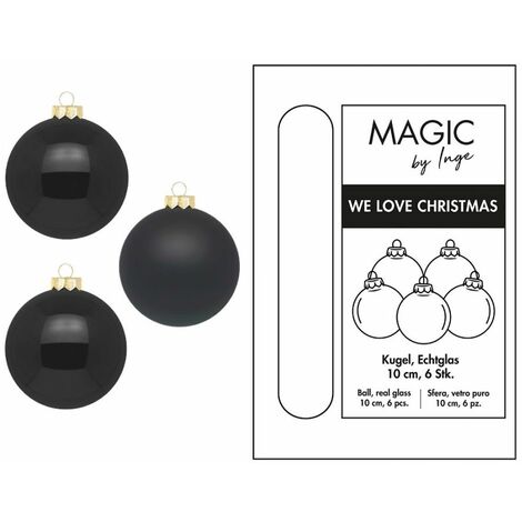 PALLE IN VETRO NERO LUCIDE/OPACHE D 10 CM CONFEZIONE 6 PEZZI