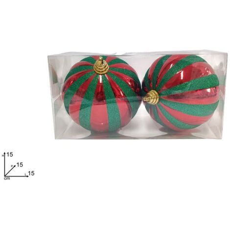 PALLE TONDE 15CM 2PZ ROSSO GLITTER VERDE IN BOX PVC DI DUEESSE CHRISTMAS