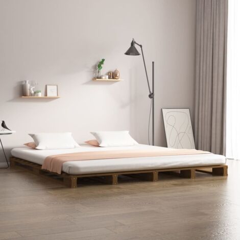Pallet Bed Honey Brown Solid pine wood Double Durable vidaXL