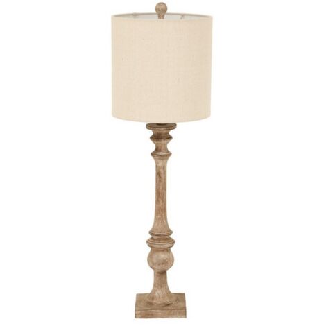 Pallido Candlestick Table Lamp with Linen Shade - Resin - L25 x W25 x H81 cm - Brown