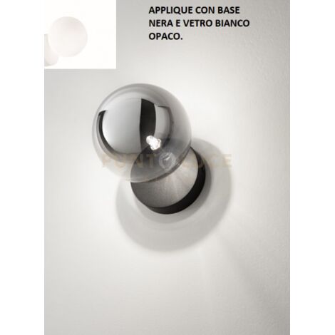 PALLINA APPLIQUE 1 LUCE ATTACCO G9 NERO CON SFERA OPALE BIANCA D.14CM