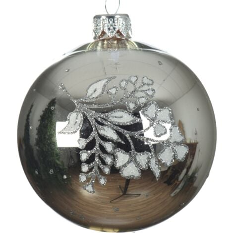 Pallina di natale Bauble argento con fiore Ø8 cm
