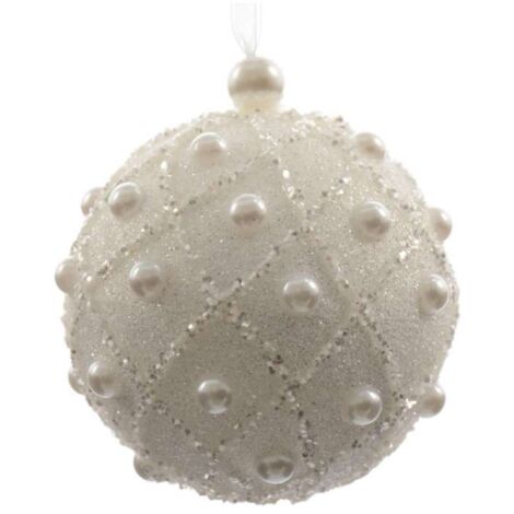 Pallina di Natale colore bianca con perline Ø8 cm
