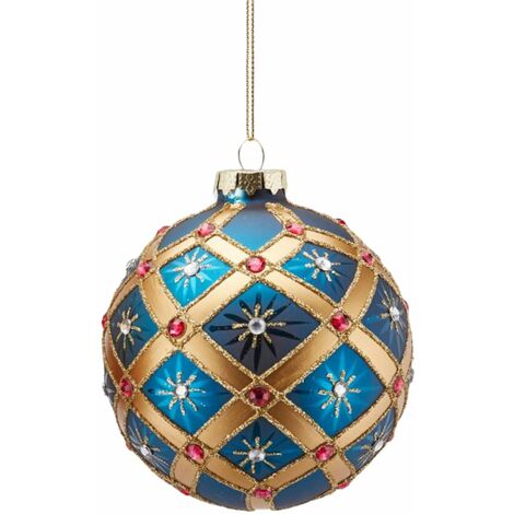 Pallina di Natale con decorazione a rombi, in vetro da Ø 10 cm