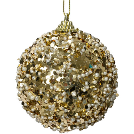 PALLINA DI NATALE CON PAILLETTES, ORO, Ø8 CM, NATALE, ADDOBBI DI NATALE