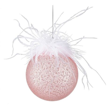 Pallina di Natale con piume, D10 cm, Rosa