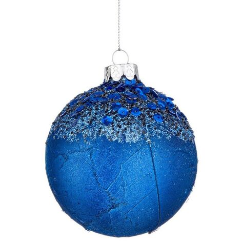 Pallina di natale in vetro Aileen blu Ø10 cm
