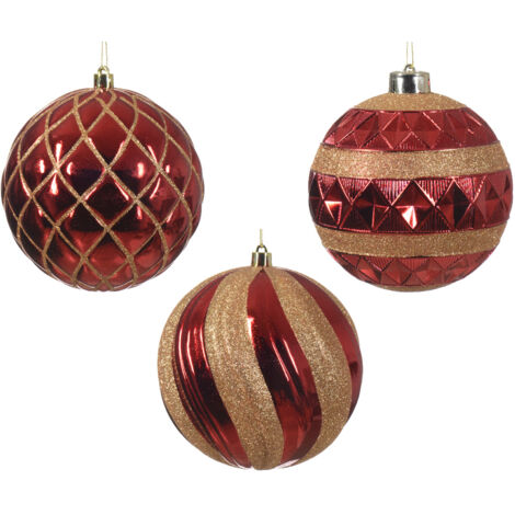 Pallina di natale Lucida con Glitter Rosso 14cm modello assortito
