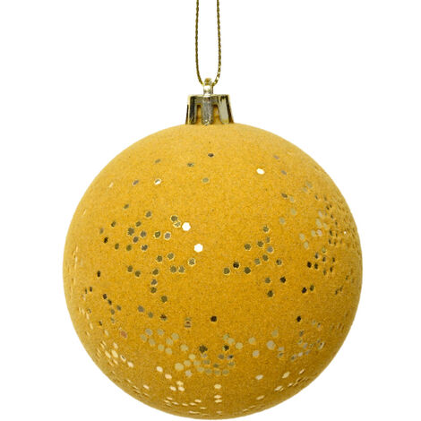 Pallina di Natale Palloncino antigraffio in finta pelliccia con paillettes abbinato al colore  del cappello colore oro chiaro L 8cm x P 8cm x H 8cm x ø 8cm