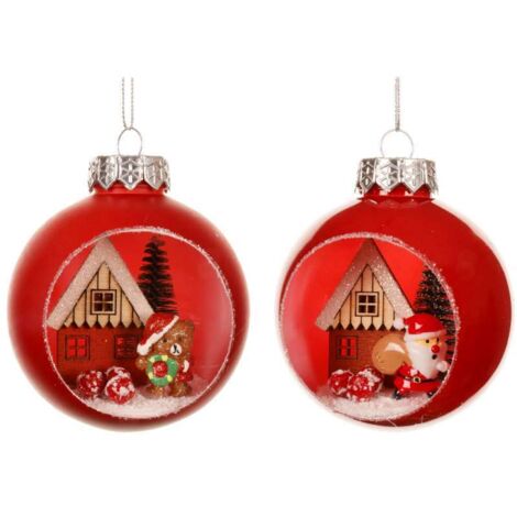 Pallina di Natale Rossa Aperta - Fantasie Assortite - D. 8 cm