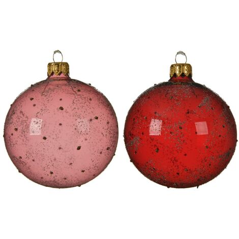 Pallina di Natale rosso o rosa con glitter  assortite decori natale cm 8