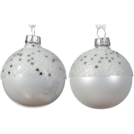 Pallina di Natale Vetro opaco smaltato a pallina con stella in cima 2 colori assortiti colore bianco invernale ø 6cm