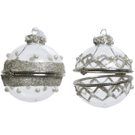 Pallina di Natale Vetro Perla 8cm Argento Glitter