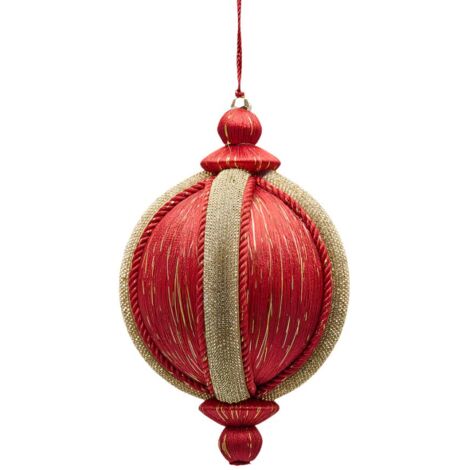 Pallina in tessuto colore rosso con decori oro per albero di Natale decorazioni natalizie