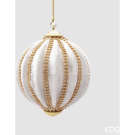 Pallina in velluto colore bianco a spicchi per albero di Natale decorazioni natalizie