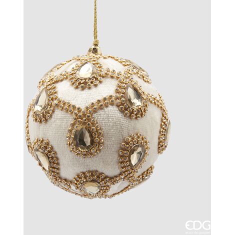 Pallina in velluto colore bianco con gemme per albero di Natale decorazioni natalizie