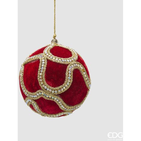 Pallina in velluto colore rosso con gemme per albero di Natale decorazioni natalizie -Ø 10 cm