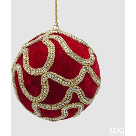 Pallina in velluto colore rosso con gemme per albero di Natale decorazioni natalizie -Ø 12 cm