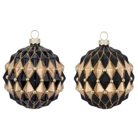 PALLINA IN VETRO A ROMBI ORO E NERO D 8 CM ASSORTITA PREZZO CAD UNO