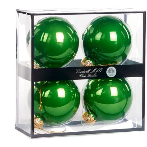 Pallina in vetro color verde per albero di Natale da Ø 10 cm, set da 4 pezzi