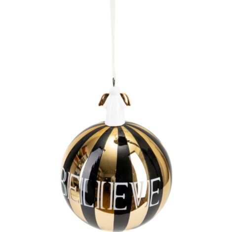 Pallina in vetro colore nero e oro con angelo per albero di Natale -Ø 8 cm