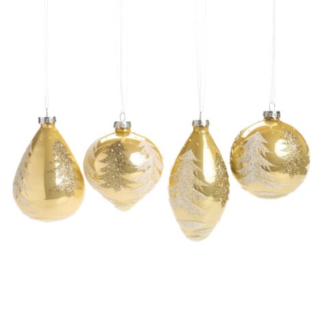 Pallina in vetro colore oro con alberi glitterati per albero di Natale, set da 4 pezzi