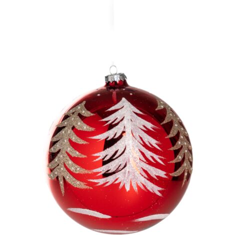 Pallina in vetro colore rosso con alberi glitterati per albero di Natale -Ø 15 cm set da 1 pezzo rosso