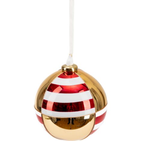 Pallina in vetro colore rosso e bianco a fasce per albero di Natale -Ø 8 cm